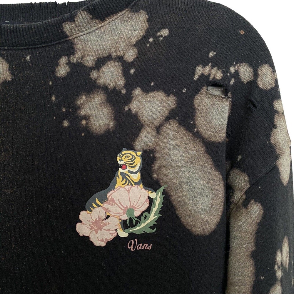 🌵 Vans California Unisex Upcycled Bleached Tiger Tropical Sweatshirt - Size XS - Picture 3 of 8